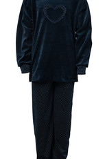 Lunatex Bryony velours meisjes pyjama kleur navy met print de maat 176