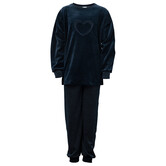 Lunatex Bryony velours meisjes pyjama kleur navy met print de maat 176