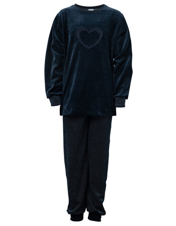 Lunatex Bryony velours meisjes pyjama  kleur navy gecombineerd met print de maat 176