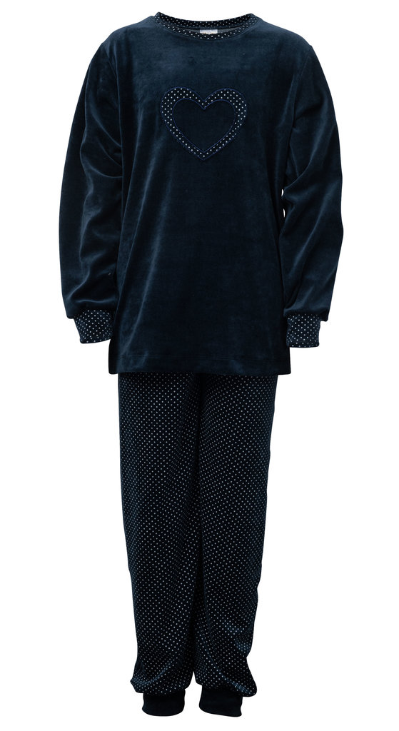 Lunatex Bryony velours meisjes pyjama kleur navy met print de maat 176