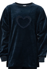 Lunatex Bryony velours meisjes pyjama kleur navy met print de maat 176