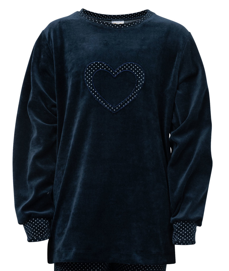Lunatex Bryony velours meisjes pyjama kleur navy met print de maat 176