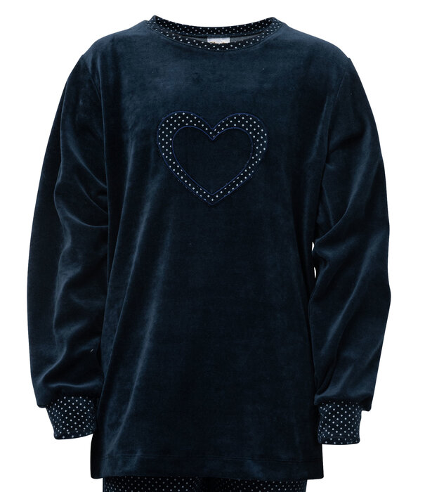 Lunatex Lunatex Bryony velours meisjes pyjama kleur navy met print de maat 176