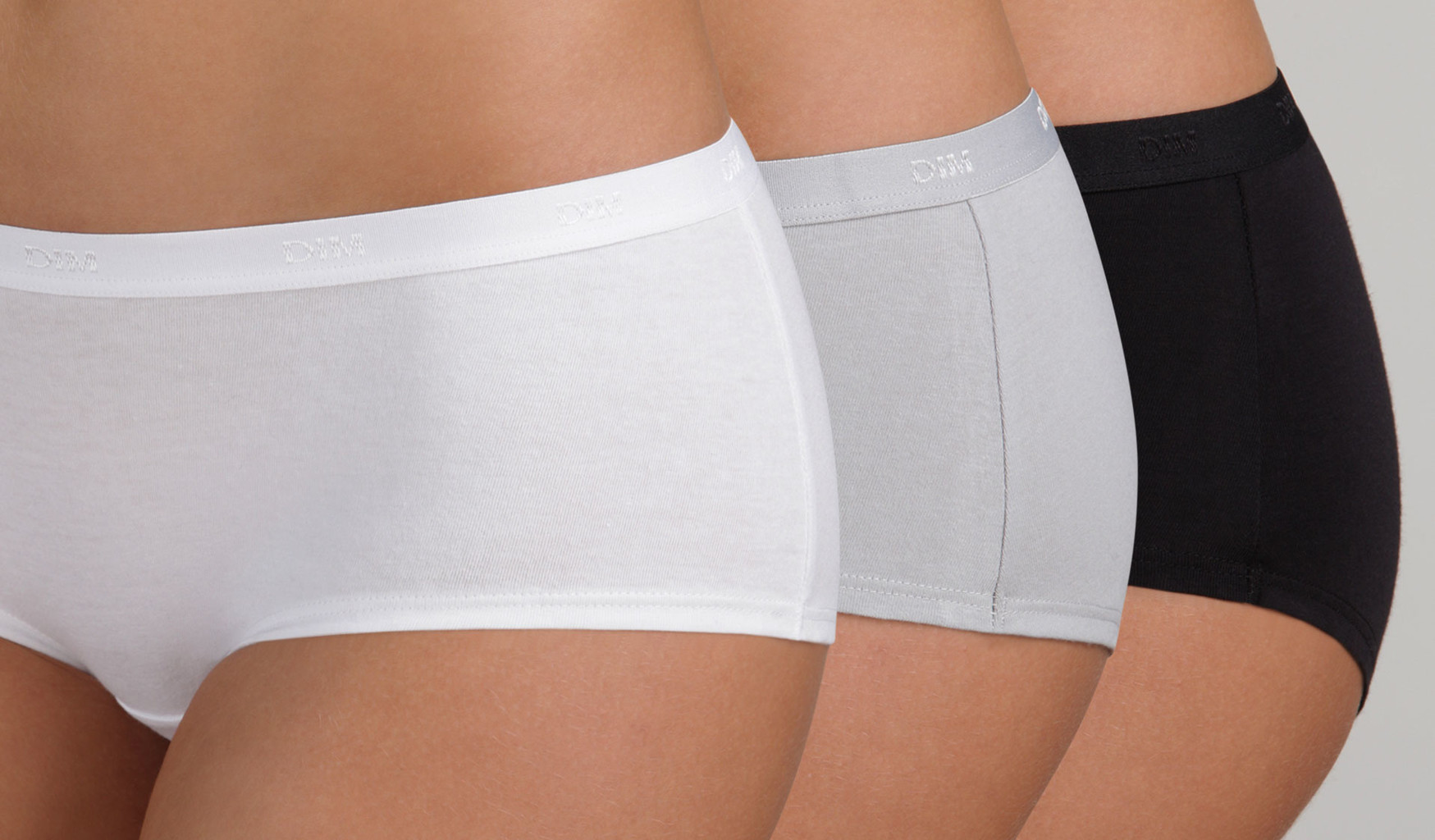 Dim   EcoDim coton stretch boxershort drie delig in basis kleuren wit, zwart & grijs
