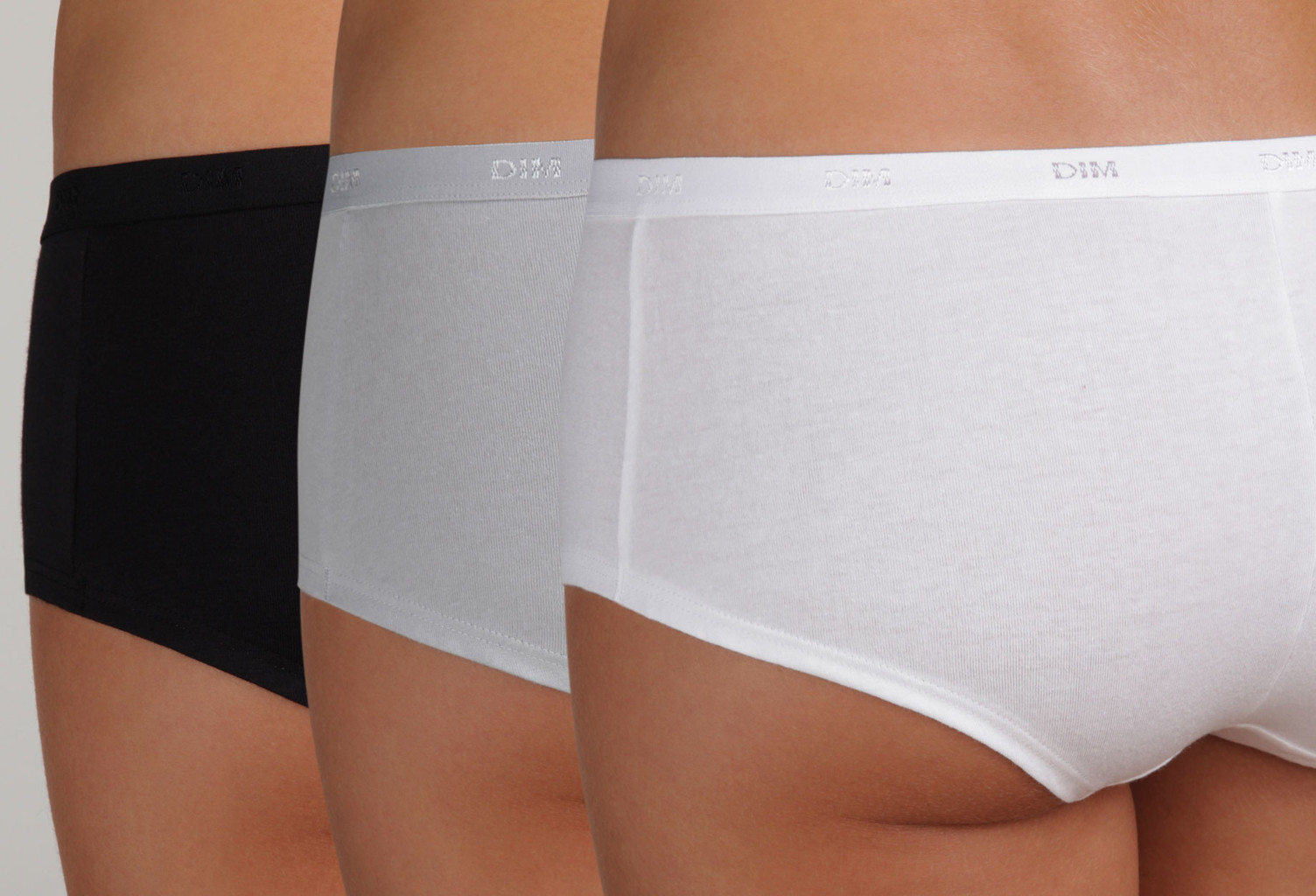 Dim  Dim EcoDim coton stretch boxershort drie delig in basis kleuren wit, zwart & grijs