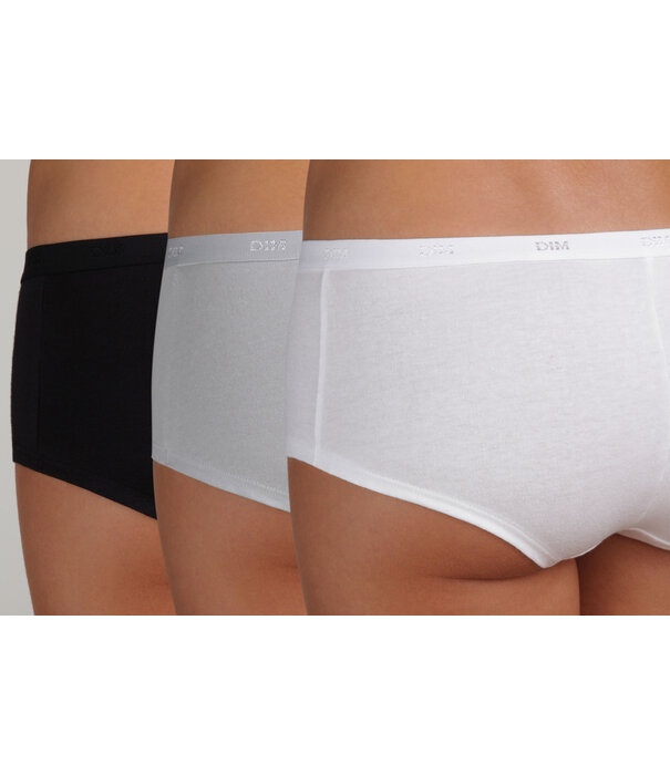 Dim  Dim  EcoDim coton stretch boxershort drie delig in basis kleuren wit, zwart & grijs