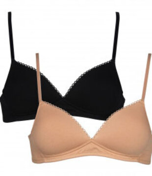 Elody set van twee katoenen bh's zonder beugel zwart & poudre