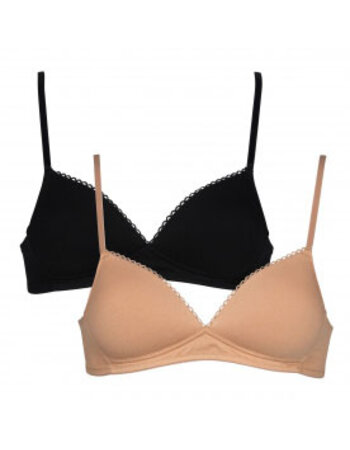 Boobs & Bloomers Elody set van twee katoenen bh's zonder beugel zwart & poudre