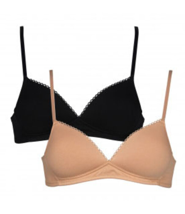 Boobs & Bloomers Boobs & Bloomers  Elody set van twee katoenen bh's zonder beugel zwart & poudre