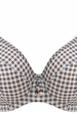 Elomi lingerie  bikinitop met beugel Checkmate kleur grijs mélee met ruitprint