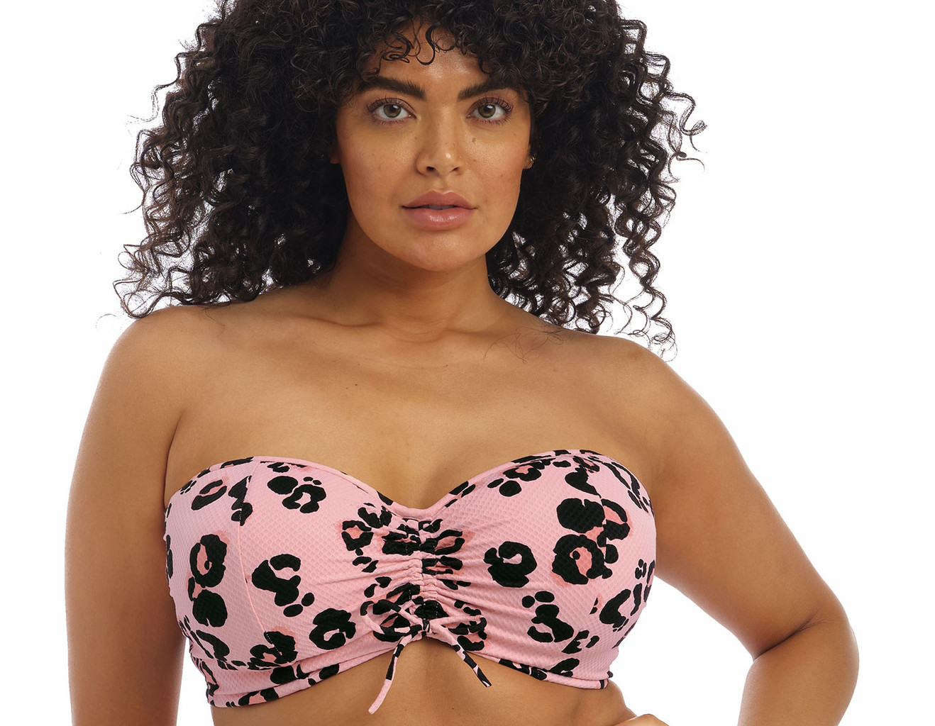 Elomi lingerie  Kambuku Bandeau bikinitop met beugel  kleur pink met luipaardprint
