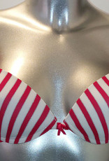 Boobs & Bloomers  Genica microfaser Bh zonder beugel, licht voorgevormd kleur cerise met streepprint kleur wit