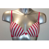 Boobs & Bloomers  Genica microfaser Bh zonder beugel, licht voorgevormd kleur cerise met streepprint kleur wit