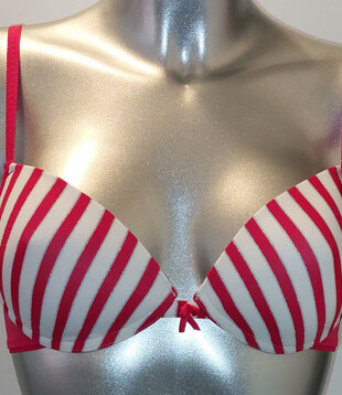 Genica microfaser Bh zonder beugel, licht voorgevormd kleur cerise met streepprint kleur wit