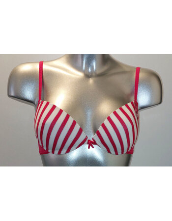 Boobs & Bloomers Genica microfaser Bh zonder beugel, licht voorgevormd kleur cerise met streepprint kleur wit