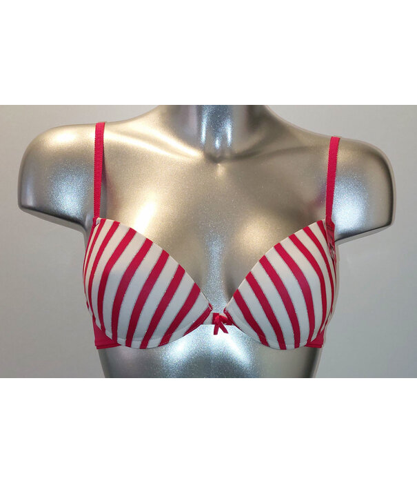 Boobs & Bloomers Boobs & Bloomers  Genica microfaser Bh zonder beugel, licht voorgevormd kleur cerise met streepprint kleur wit