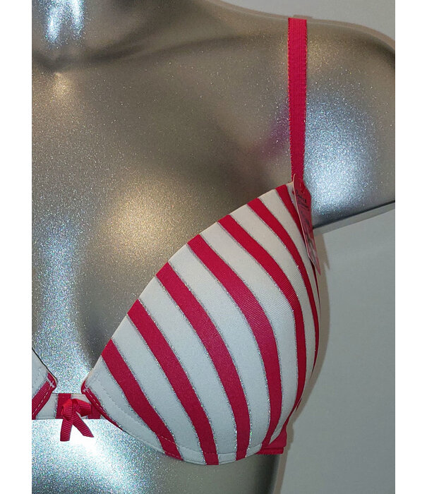 Boobs & Bloomers Boobs & Bloomers  Genica microfaser Bh zonder beugel, licht voorgevormd kleur cerise met streepprint kleur wit