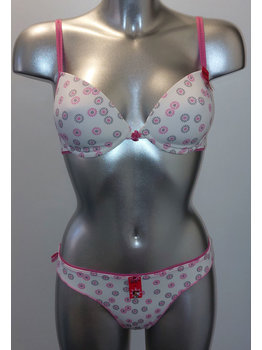 Boobs & Bloomers Havily microfaser Bh zonder beugel & licht voorgevormde cup, met slip de kleur wit met print grijs & pink