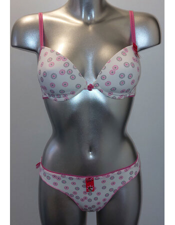 Boobs & Bloomers Havily microfaser Bh zonder beugel & licht voorgevormde cup, met slip de kleur wit met print grijs & pink