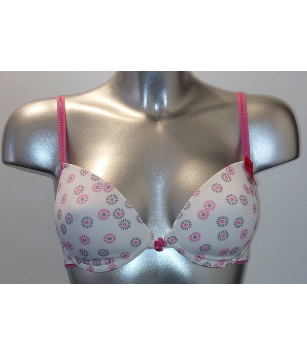 Boobs & Bloomers Boobs & Bloomers Havily microfaser Bh zonder beugel & licht voorgevormde cup, met slip de kleur wit met print grijs & pink