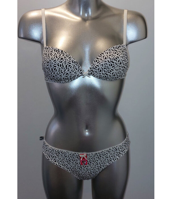 Boobs & Bloomers Boobs & Bloomers  Lani microfaser Bh zonder beugel,licht voorgevormd & bijpassende slip kleur ivoor met print animal