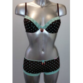 Boobs & Bloomers Junelle Bh zonder beugel,voorgevormd microfaser & boxershort kleur bruin,print dots mintgroen