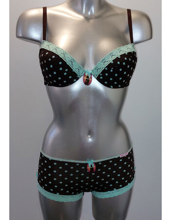 Junelle Bh zonder beugel,voorgevormd microfaser & boxershort kleur bruin,print dots mintgroen
