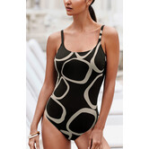 Amira lichtgewicht badpak zonder beugel & lichte voorvorm kleur antracietgrijs met print beige