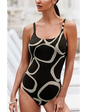 Amira lichtgewicht badpak zonder beugel & lichte voorvorm kleur antracietgrijs met print beige