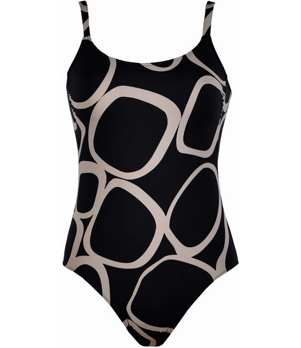 Amira lichtgewicht badpak zonder beugel & lichte voorvorm kleur antracietgrijs met print beige