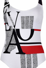 Eva  Charlize badpak met ingwerkte beugel basis kleur wit met print gecombineerd