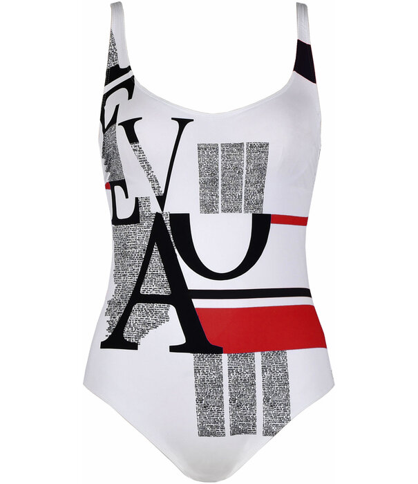 Charlize badpak met ingwerkte beugel basis kleur wit met print gecombineerd
