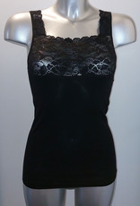 Nina von C katoenen top met breed elastisch kant – hoogsluitend en geschikt voor prothese‑draagsters – zwart, maten 38 t/m  50