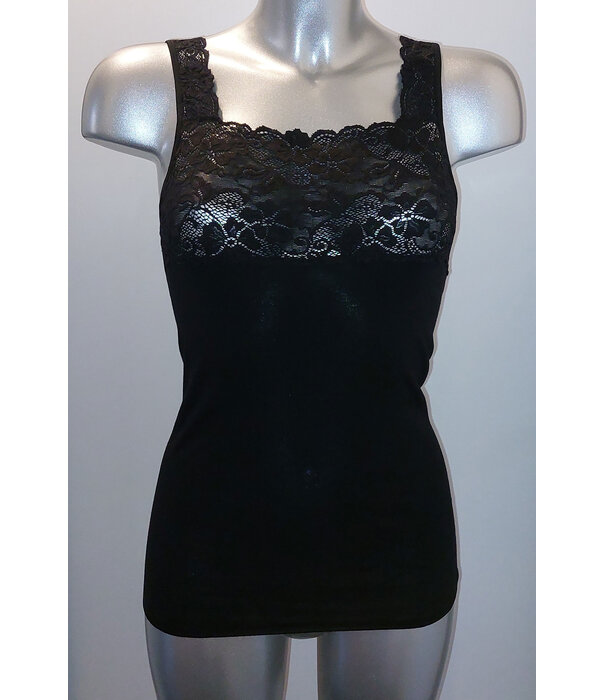 Nina von C Nina von C katoenen top met breed elastisch kant – hoogsluitend en geschikt voor prothese‑draagsters – zwart, maten 38 t/m  50