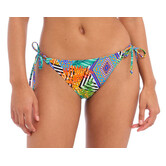 Cala Palma  heup bikinislip met sierstrikjes voorzien van zomerse kleurenprint