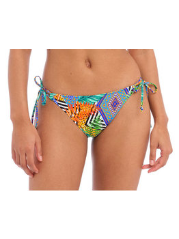 Freya Cala Palma  heup bikinislip met sierstrikjes voorzien van zomerse kleurenprint