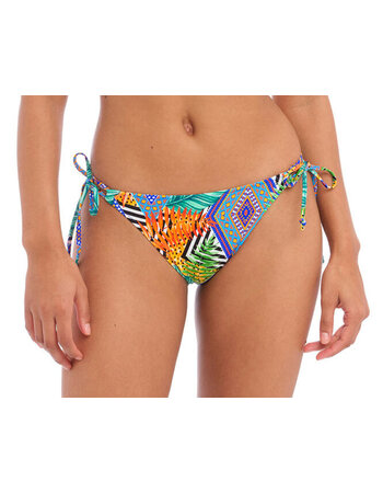 Freya  Cala Palma  heup bikinislip met sierstrikjes voorzien van zomerse kleurenprint