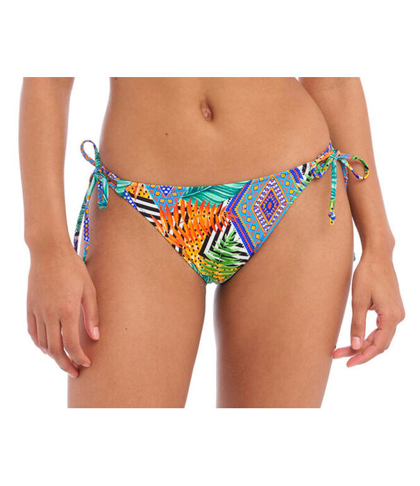 Freya  Cala Palma  heup bikinislip met sierstrikjes voorzien van zomerse kleurenprint