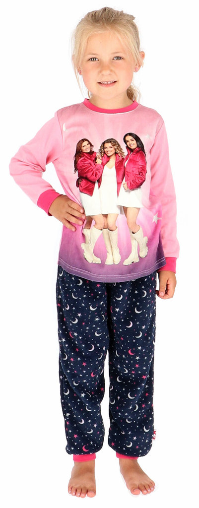 T tot nu slank Meisjes pyjama K3 jasje kleur roze velours & broek antracietgrijs met print  fleecestof - Bodyfashion Born