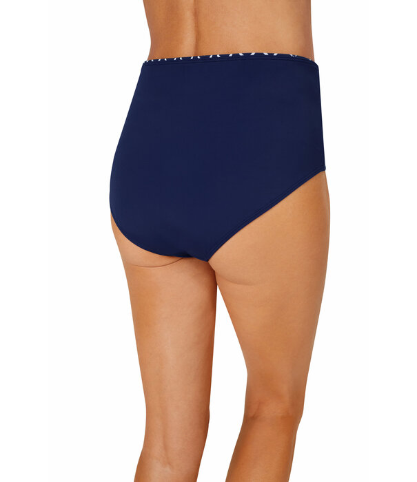 Amoena  Amoena Asian Garden bikinislip met brede omslag – marineblauw met witte Asian print