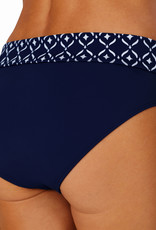 Amoena  Amoena Asian Garden bikinislip met brede omslag – marineblauw met witte Asian print