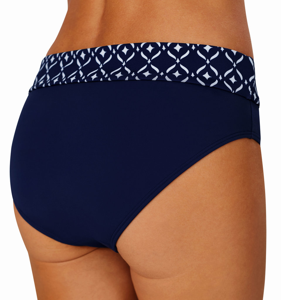 Amoena  Amoena Asian Garden bikinislip met brede omslag – marineblauw met witte Asian print