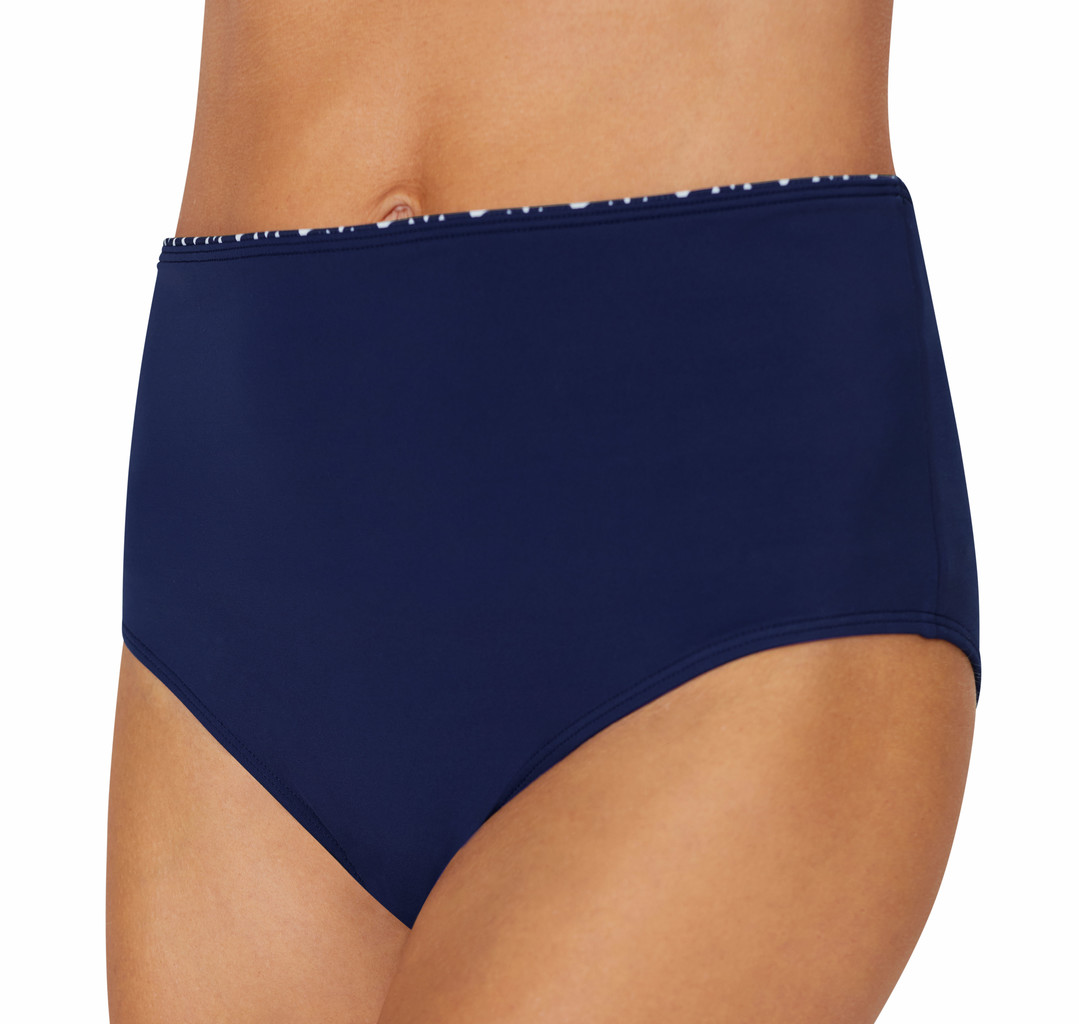 Amoena  Amoena Asian Garden bikinislip met brede omslag – marineblauw met witte Asian print