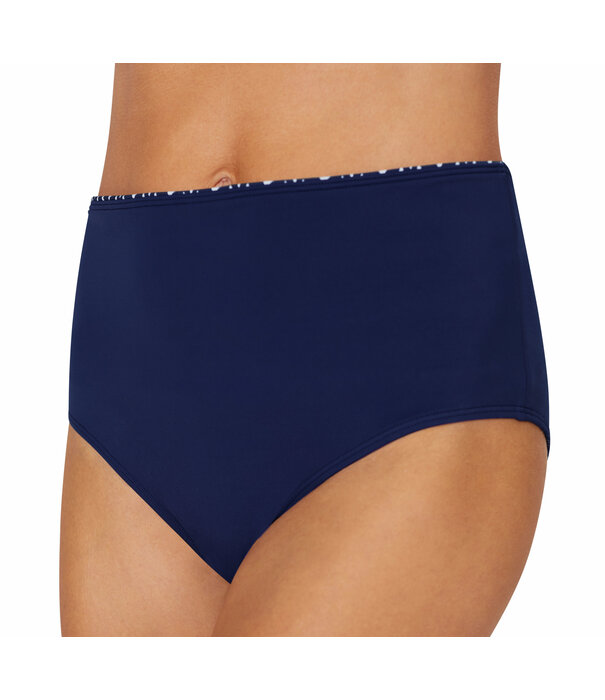 Amoena  Amoena Asian Garden bikinislip met brede omslag – marineblauw met witte Asian print