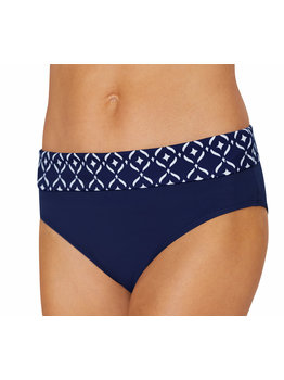 Amoena Asian Garden bikinislip met brede omslag kleur marineblauw met print wit