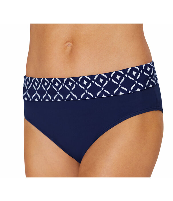 Amoena  Amoena Asian Garden bikinislip met brede omslag – marineblauw met witte Asian print
