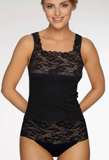 Nina von C Nina von C katoenen top met breed elastisch kant – hoogsluitend en geschikt voor prothese‑draagsters – zwart, maten 38 t/m 50