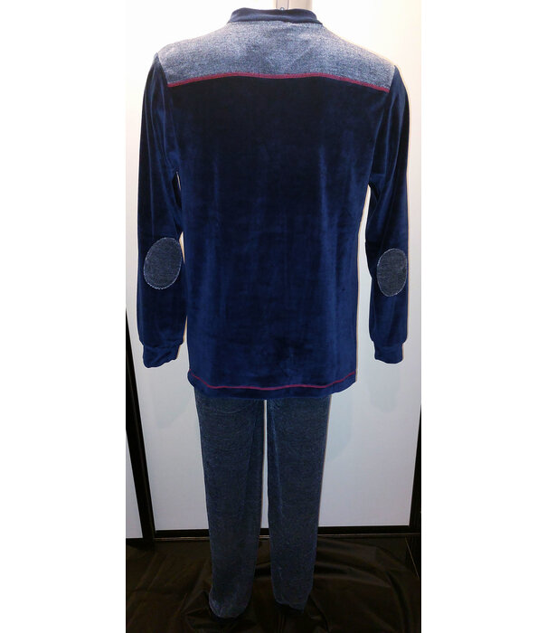 Lunatex Lunatex Chase  stoere velours jongenspyjama kleur navy gecombineerd met kleur blue melee