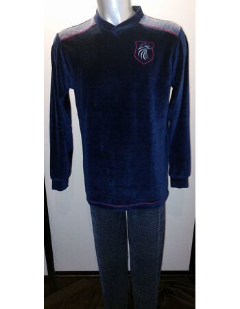 Lunatex Chase  stoere velours jongenspyjama kleur navy gecombineerd met kleur blue melee