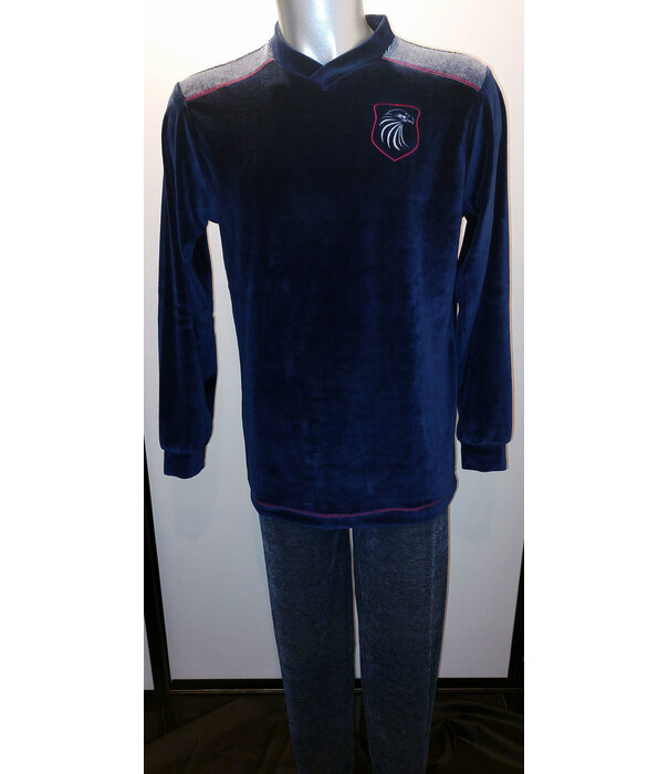Lunatex Lunatex Chase  stoere velours jongenspyjama kleur navy gecombineerd met kleur blue melee